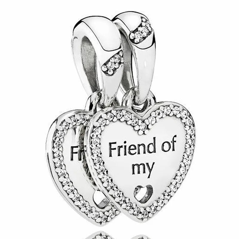 Classic Silver Double Heart Pendant Beads for Charm Bracelet