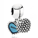 Classic Silver Double Heart Pendant Beads for Charm Bracelet