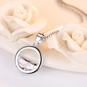 Silver Necklace Pendant Crystal Round Pendant Women Jewelry