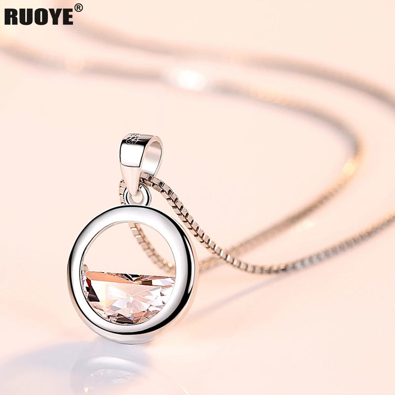 Silver Necklace Pendant Crystal Round Pendant Women Jewelry