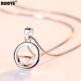 Silver Necklace Pendant Crystal Round Pendant Women Jewelry
