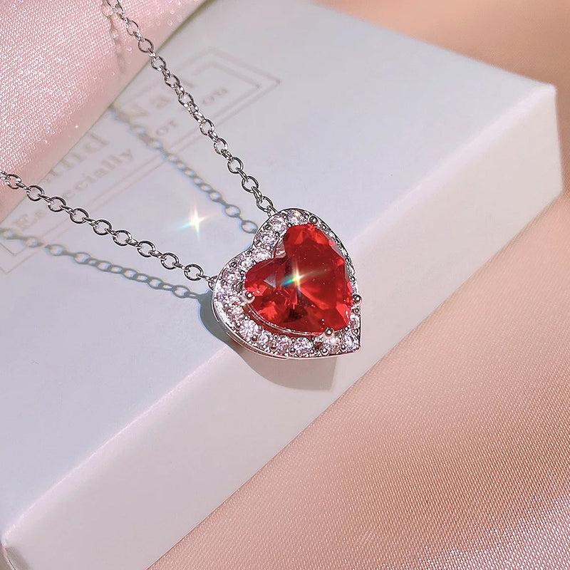 Heart Ruby Gemstone Silver Necklace for Women
