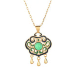 Vintage Chrysoprase Ruyi Necklace Enamel Tassel Pendant