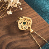 Vintage Chrysoprase Silver Inlaid Court Style Necklace