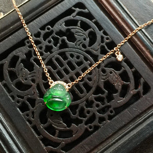 Silver Inlaid Hetian Jade Laughing Buddha Pendant Necklace