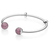 Silver Open Bracelet with Rose Zircon - DIY Charm Logo Bracelet