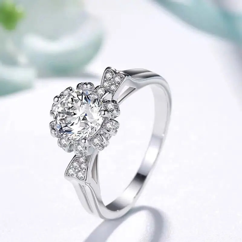 Silver Plated Crown Wedding Ring Zircon Bridal Ring