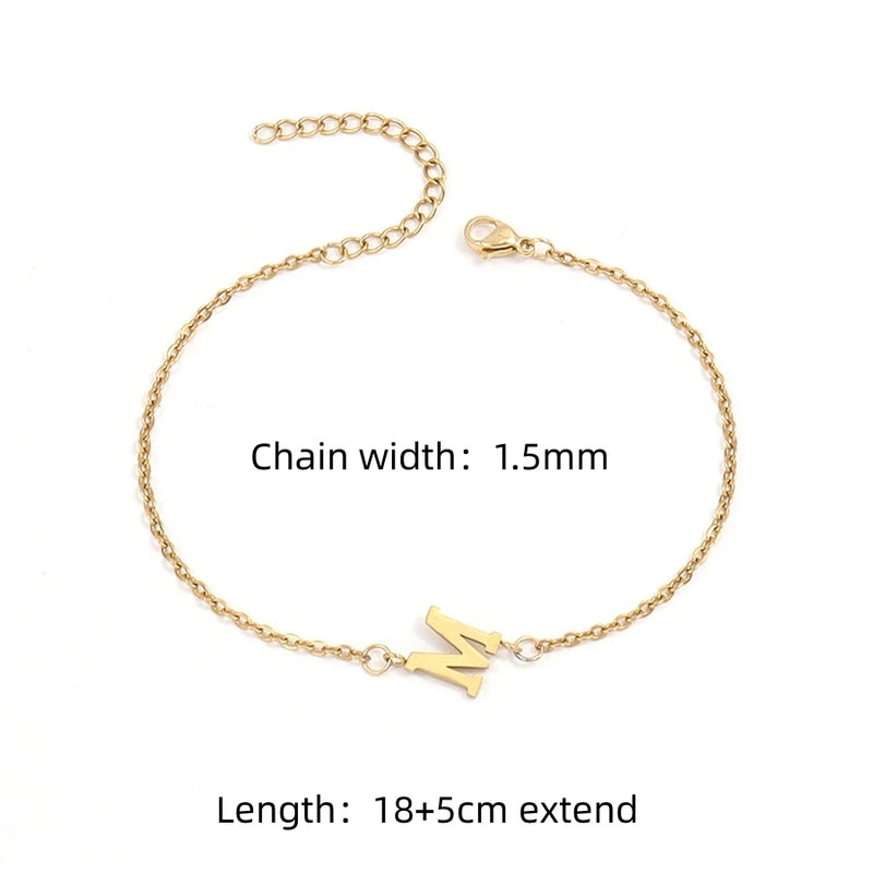 Classic 26 Initials Women Bracelet Stainless Steel O-Chain Jewelry Gift