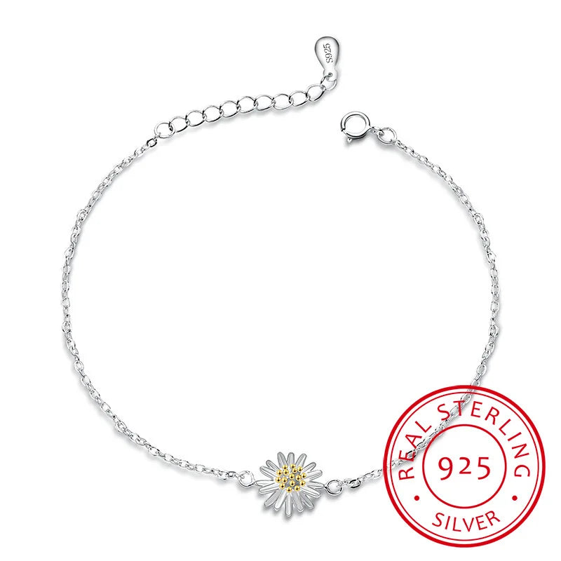 925 Silver Sunflower Daisy Bracelet for Women