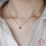 Mini Red Green Zircon Pendant Necklace 925 Sterling Silver Clavicle Chai