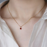 Mini Red Green Zircon Pendant Necklace 925 Sterling Silver Clavicle Chai