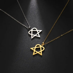 Heartagram Star Pendant Necklace Men's Women's Star of David Necklace