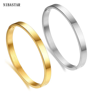 Smooth Stainless Steel Bracelet Flat Cuff Open Bangle Women Jewelry