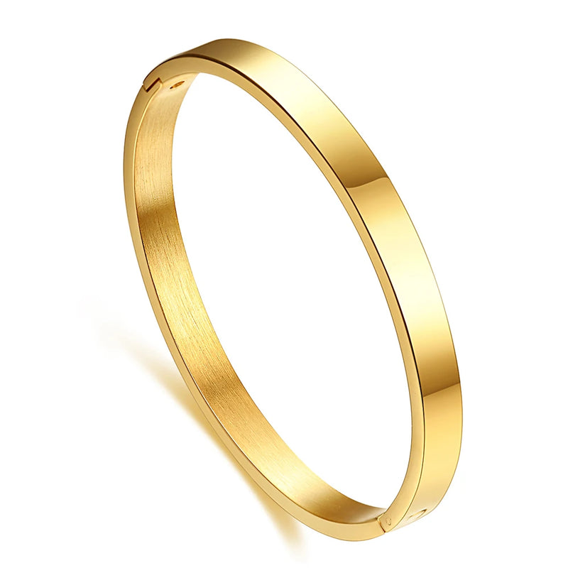 Smooth Stainless Steel Bracelet Flat Cuff Open Bangle Women Jewelry