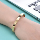 Smooth Stainless Steel Bracelet Flat Cuff Open Bangle Women Jewelry