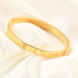Smooth Stainless Steel Bracelet Flat Cuff Open Bangle Women Jewelry