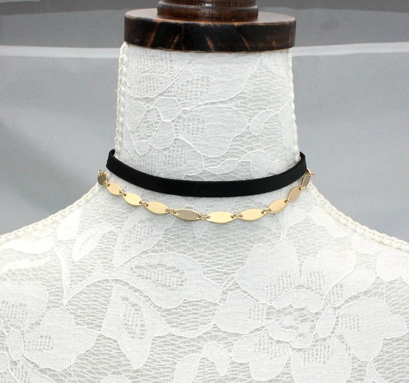 Classic Double Layer Leather Rope Choker Necklace