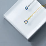 Crystal Evil Eyes Pendant Necklace 925 Sterling Silver Choker Necklaces