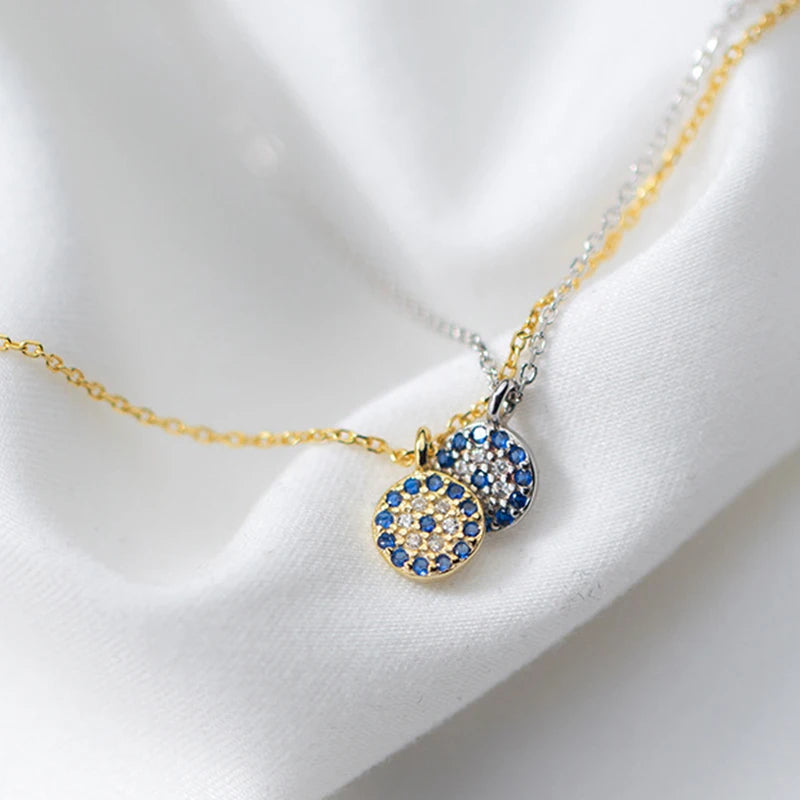 Crystal Evil Eyes Pendant Necklace 925 Sterling Silver Choker Necklaces