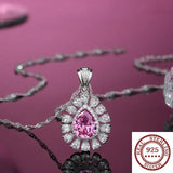 Water Drop Necklace Pink Crystal S925 Sterling Silver Pendant