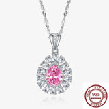 Water Drop Necklace Pink Crystal S925 Sterling Silver Pendant