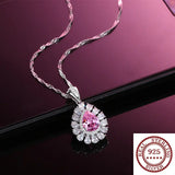 Water Drop Necklace Pink Crystal S925 Sterling Silver Pendant
