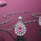 Water Drop Necklace High Carbon Diamond S925 Sterling Silver Cherry Pink Crystal