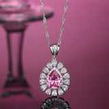 Water Drop Necklace High Carbon Diamond S925 Sterling Silver Cherry Pink Crystal