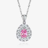 Water Drop Necklace High Carbon Diamond S925 Sterling Silver Cherry Pink Crystal