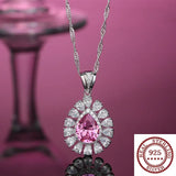 Water Drop Necklace Pink Crystal S925 Sterling Silver Pendant