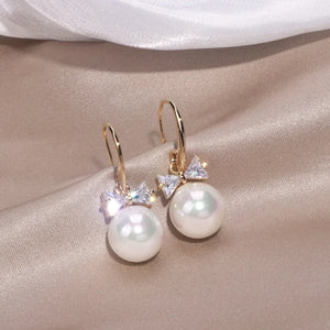 Pearl Drop Dangle Earrings Cubic Zirconia Bridal Jewelry