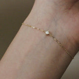 Classic Single Diamond S925 Sterling Silver Plated 14K Bracelet Zircon