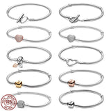 925 Silver Snake Bone Chain Bracelet with Heart Buckle - DIY Jewelry