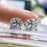 925 Silver Stud Earrings 7*7mm Square Diamond Wedding Jewelry