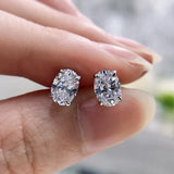 925 Sterling Silver Oval Diamond Stud Earrings Wedding Party Jewelry