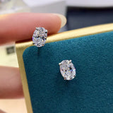 925 Sterling Silver Oval Diamond Stud Earrings Wedding Party Jewelry