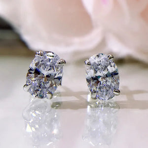 925 Sterling Silver Oval Diamond Stud Earrings Wedding Party Jewelry