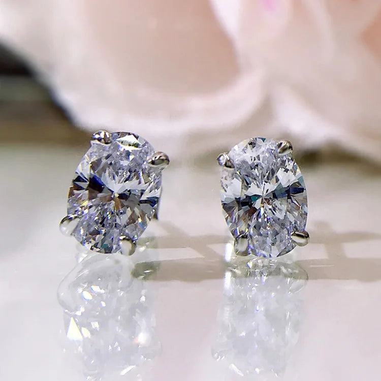 925 Sterling Silver Oval Diamond Stud Earrings Wedding Party Jewelry