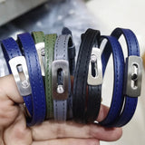 Stainless Steel Slide Stone Multicolor Leather Charm Bracelet