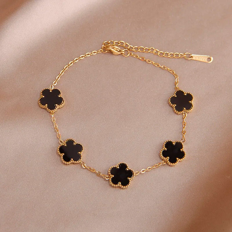 Vintage Stainless Steel Flower Charm Bracelet for Women