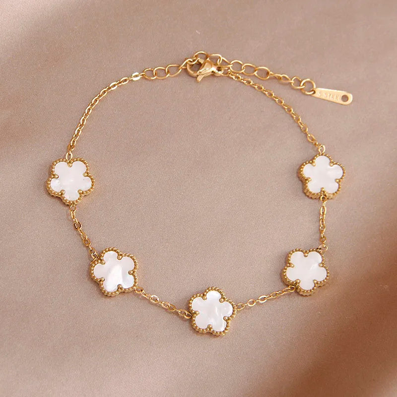 Vintage Stainless Steel Flower Charm Bracelet for Women
