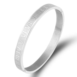 Stainless Steel Couple Cuff Bracelet Roman Numeral Lover Bangle