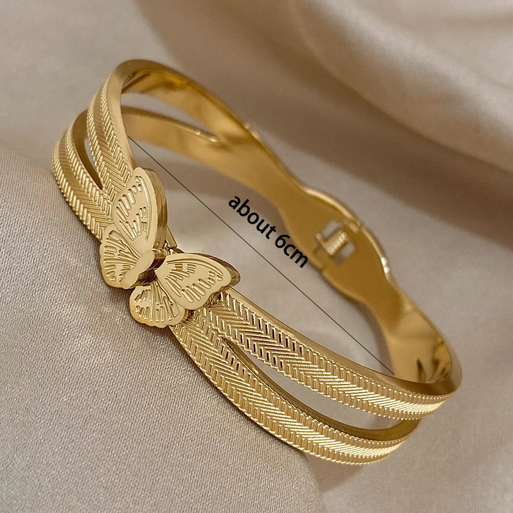 Vintage Stainless Steel Butterfly Bangles Bracelets for Women