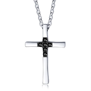 Stainless Steel Cross Zircon Pendant Necklace