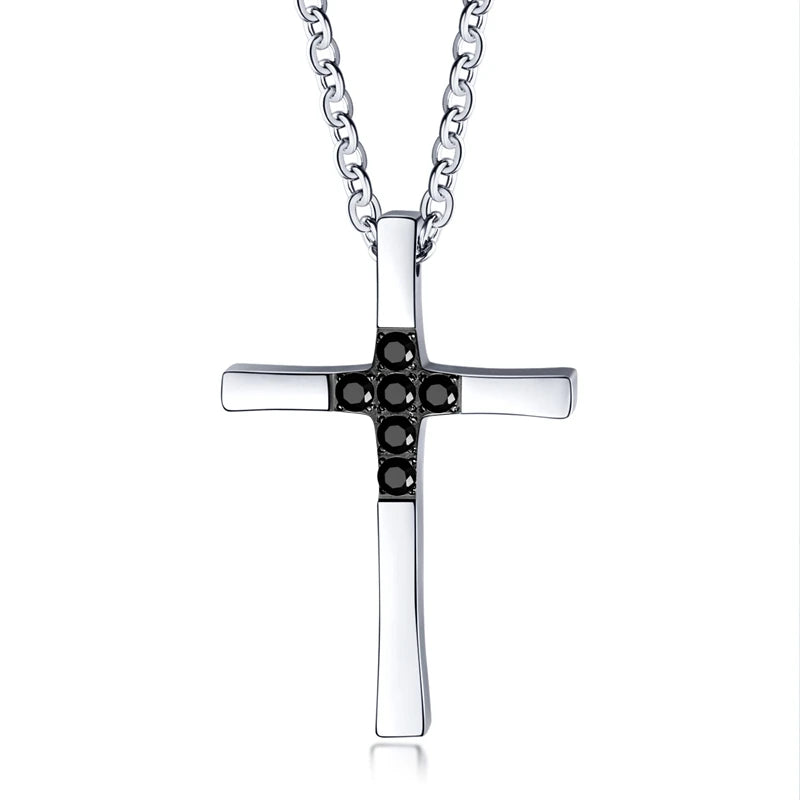 Stainless Steel Cross Zircon Pendant Necklace