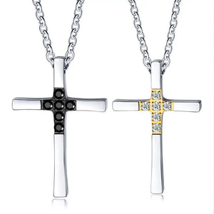 Stainless Steel Cross Zircon Pendant Necklace