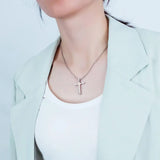Stainless Steel Cross Zircon Pendant Necklace