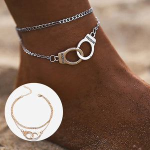 Stainless Steel Multi-Layer Foot Chain Handcuffs Ankle Bracelet for Women