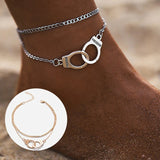 Stainless Steel Multi-Layer Foot Chain Handcuffs Ankle Bracelet for Women