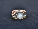 Stainless Steel Plum Blossom CZ Bridal Wedding Ring